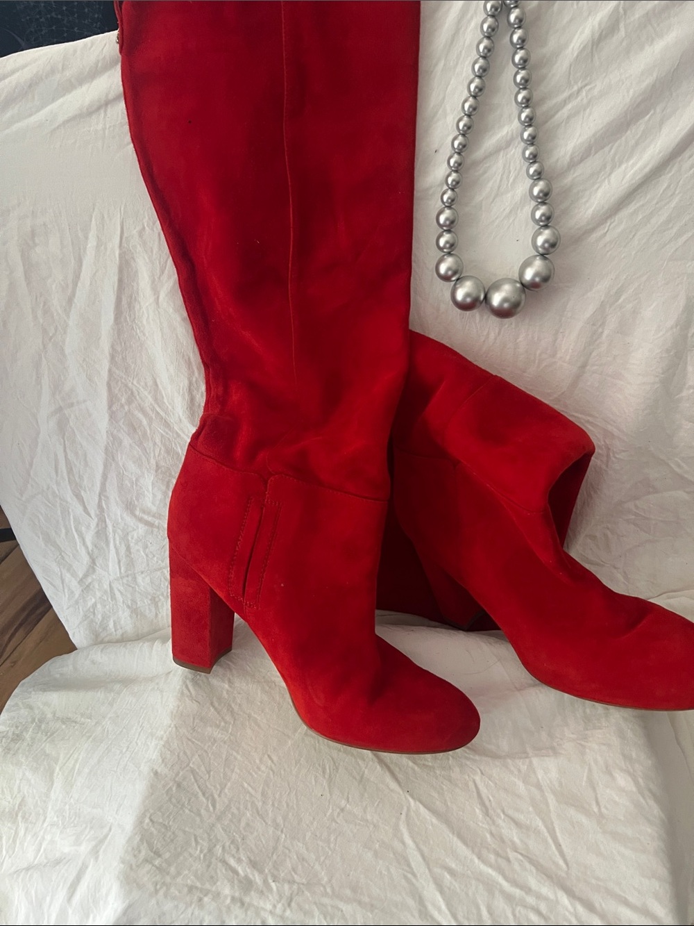 Sam Edelman Red Suede Over-the-Knee Block Heel Boots